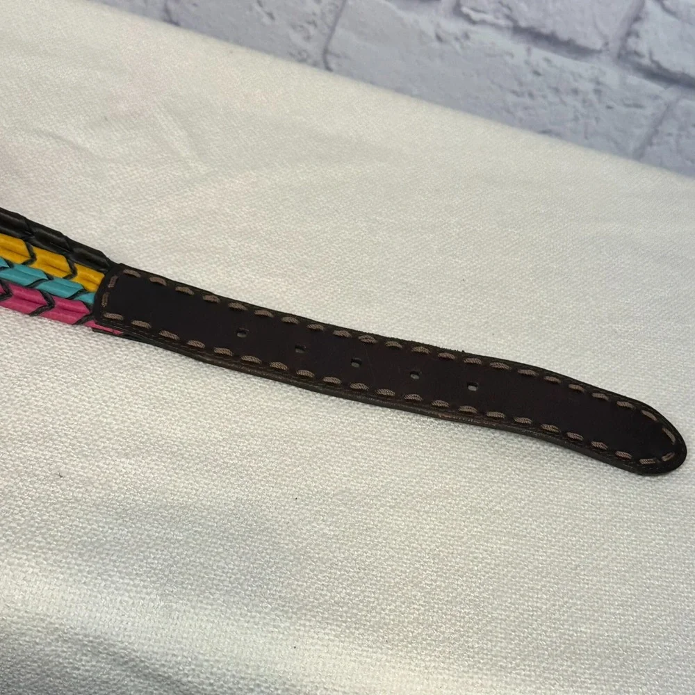VTG Brighton Leather Belt Womens 34 Multicolor Ropes Boho‎ Western 20638